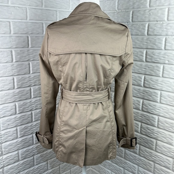 AMERICAN EAGLE OUTFITTERS TRENCH COAT TAN WITH STRIPES 100% Cotton Size Medium - Picture 5 of 16